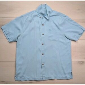 Tommy Bahama Shirt Men M IslandZone Silk Blend Short Sleeve Button Up Light Blue